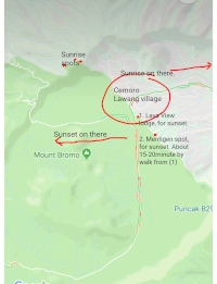 Map-direction for Sunrise-Sunset at Bromo